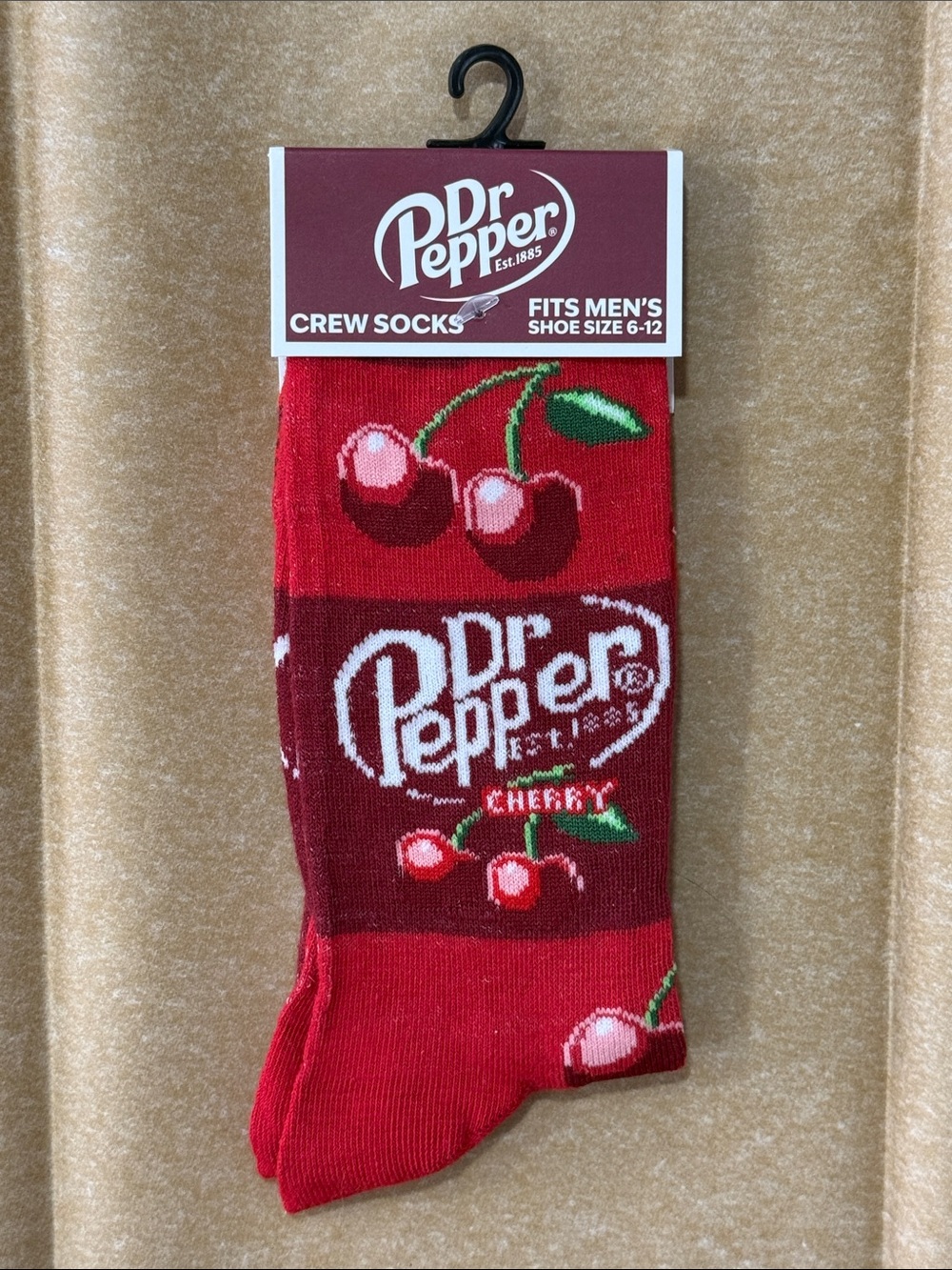 3/$20 Cherry Dr. Pepper Retro Soda Logo Funny Novelty Crew Socks - NWT